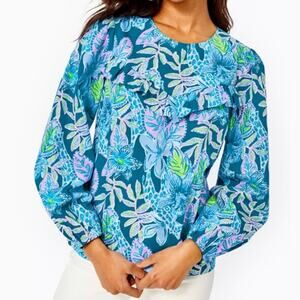 Lilly Pulitzer Bernadette Top in Macaw Blue Tall MeAbout It Sz Xs